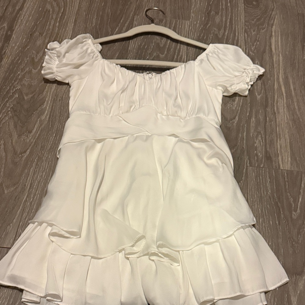 White Ruffled Off-Shoulder Dress American Threads